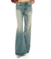 ODM OEM botte droite en denim à taille haute et à imprimé vintage botte de singe élastique personnalisée Wah moustache brodée bouton de rivet sexy