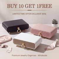 Boîte organisatrice de bijoux en cuir PU rose OEM, étui de voyage de luxe pour bijoux avec plusieurs compartiments, boîte de rangement doublée de velours