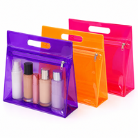 Sac cosmétique en PVC couleur bonbon néon avec poignée découpée, pochette de maquillage transparente à fermeture éclair, organiseur de voyage pour articles de toilette, personnalisable OEM
