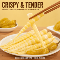 Légumes en conserve de bambou mariné pour fondue chinoise, garniture de nouilles et bol de riz – Snack aigre, épicé et croustillant, prêt à consommer – Cuisine asiatique