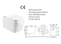 Vente en gros, filigrane, certificat CE, articles sanitaires modernes, forme carrée, 180mm, p-trap, lavage sans bords, toilettes murales suspendues
