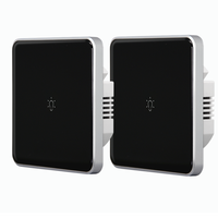 Lot de 2 interrupteurs tactiles 1 Gang 2 voies, double interrupteur tactile EU/UK 86*86mm, panneau en verre trempé pour escaliers et chambre à coucher