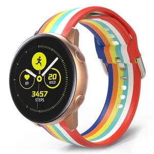 20mm Silicone Band for Samsung Galaxy Watch 4 Classic 40/44mm 42/46mm Active 2 Gear S2 Rainbow Strap for Huawei gt 2 Amazfit bip