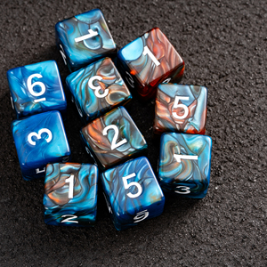 Faccub Chất Lượng Cao Tùy Chỉnh Thực hiện Mini 16Mm D6 Sáu Hai Mặt Right Angle Pearlescent Màu Xanh Và Màu Cam Swirling Kỹ Thuật Số Dạy Học Xúc Xắc - Product Image 1