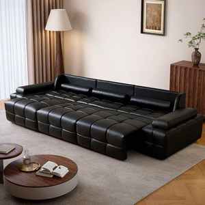 Canapé-lit électrique fonctionnel sectionnel motorisé en cuir véritable extensible pour hôtel, sans espace mural, salon - Product Image 2