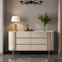 Console de rangement minimaliste italienne de luxe en bois massif à 6 tiroirs pour salon