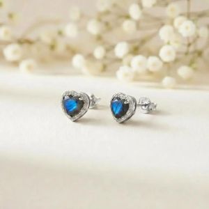 Labradorite Heart <b>Stud</b> <b>Earrings</b> <b>Blue</b> Flash Gemstone Jewelry Minimalist Gold Filled Heart <b>Earrings</b> Romantic Gift for Her 18K Gold - Product Image 3