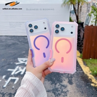 Coque de protection magnétique double couche à chargement sans fil effet dégradé laser éblouissant pour iPhone 18 17 16 15 14 13 Pro Max
