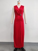 Robe plissée Annshine Fashion 2026 d'été élégante à col en V avec fente latérale et accessoire de taille