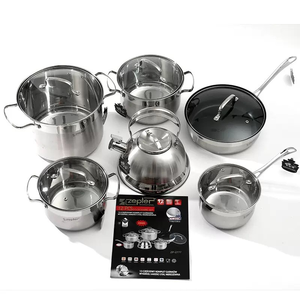 Conjunto de Panelas de Aço Inoxidável Reforçado 12 Peças: Panela Grande, Panela, Frigideira, Chaleira com Apito - Utensílios de Cozinha Modernos e Minimalistas - Product Image 5