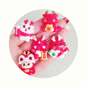 Pendentif circulaire en résine à dos plat, motif Dragon Chinois Rouge Mignon, Série Nouvel An, pour DIY, clipbook, épingle à cheveux, bijoux et décoration artisanale - Product Image 4