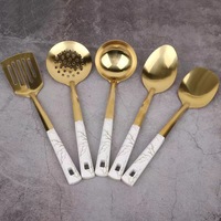 Ustensiles de cuisine modernes en acier inoxydable 201, 6 pièces, couleur or, compatibles lave-vaisselle, accessoires de cuisine pour la maison