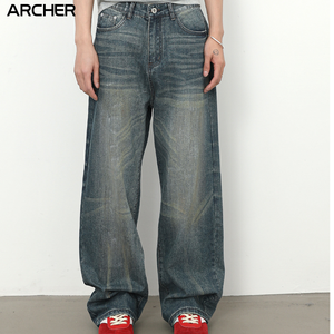 <span class=keywords><strong>Jeans</strong></span> da <span class=keywords><strong>Uomo</strong></span> Stile Americano Retrò di Tendenza a <span class=keywords><strong>Gamba</strong></span> Dritta e <span class=keywords><strong>Larga</strong></span> Versatili Tessuti e Traspiranti per la Primavera/Estate - Product Image 4