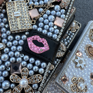 Funda de teléfono móvil de diamante de cuero de lujo hecha a mano DIY para iPhone 15 pro Max 14 13 cubierta de diamantes de imitación para <span class=keywords><strong>Samsung</strong></span> S23 S24 Ultra - Product Image 5