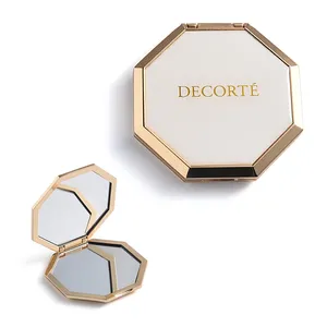 Einzigartiger Hexagon Custom Epoxy Gold Logo Doppelseitiger kosmetischer Taschen spiegel aus Metall