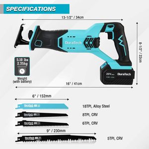 Sierra Recíproca Inalámbrica DURATECH con Batería de Iones de Litio de 20V 4.0Ah y 4 Cuchillas para Cortar Madera y Metal - Product Image 2