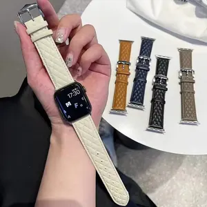 Jam Tangan Pintar Kulit Asli Pria Wanita Mewah dengan Gesper Logam Tali Jam Kulit Asli untuk Apple Watch Band Kulit