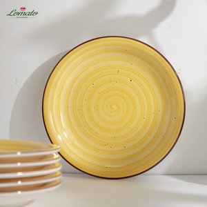 Assiettes de Dîner en Céramique Jaune Peintes à la Main de 10,5 et 7,5 Pouces, Assiettes Petites en Grès, en Stock en Gros pour Restaurants - Product Image 3