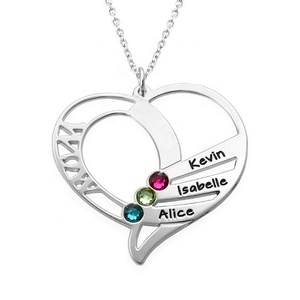 Thả vận chuyển nhà cung cấp mẹ khắc tim Birthstone Vòng cổ tùy chỉnh Tên phụ nữ thép không gỉ Vòng cổ tìm nguồn cung ứng đại lý shopify - Product Image 1