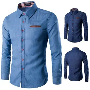 Fashion Western Style Solid Colors Denim Jeans Casual Autumn Long Sleeve Shirts For Men