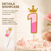 Lot de bougies numérotées pour gâteau, thème Princesse, 0-9, avec couronne et chiffres dégradés roses, sur piques en bois