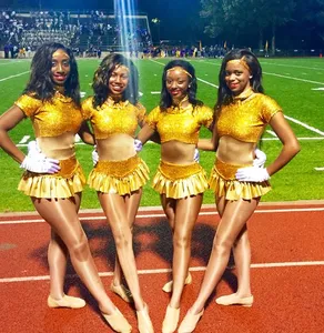 Wholesale Girls Sexy Gold Cheerleading Uniform Custom Dance Uniforms Fringe Sequins Majorette Costume