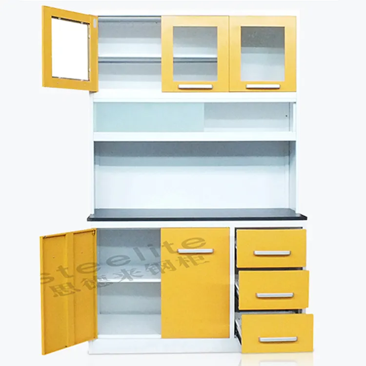 ready made wall mounted kitchen cupboards / bi-color metal material kitchen pantry cabinet
