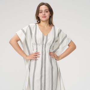 Nouvelle Robe d'Été Personnalisée 2025 pour Femme – Vente Flash – Mini-Robe Rayée Décontractée en Lin et Coton Tissé et Antistatique - Product Image 4