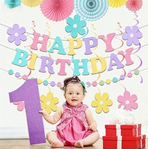 DAMAI - Juego de Pancartas de Feliz Cumpleaños con Diseño de Flores de Primavera en Color Pastel Macaron, Decoraciones Colgantes de Pared para Cumpleaños, Baby Shower, Decoración del Hogar - Product Image 4