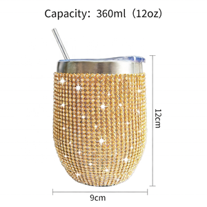 Tasses en paille en forme d'oeuf incrustées de strass en acier inoxydable de 12oz personnalisées pour bière <span class=keywords><strong>café</strong></span> vin thé eau froide et chaude tasse en diamant - Product Image 6