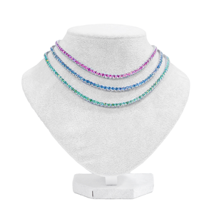 Chaîne Tennis en Moissanite Certifiée, Coupe Ronde Brillante, Or Argent 925, Bleu Vert Rose, 3mm 4mm, Testeur de Diamants, Style Hip Hop - Product Image 1