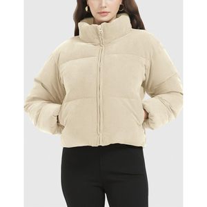 Veste matelassée courte en velours côtelé pour femme, chaude pour l'hiver, à manches longues, avec fermeture éclair - Product Image 2