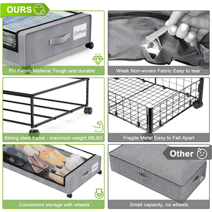 Boîte de rangement en <span class=keywords><strong>tissu</strong></span> multifonctionnelle de grande capacité, nouvelle, amovible, sous le lit, fenêtres, réutilisable, carrée, pour couettes, literie, vêtements - Product Image 2