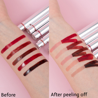 Teinte à lèvres peel-off en gros sous marque privée, 5 couleurs, longue tenue, anti-transfert, gloss à lèvres peel-off