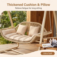 Fauteuil suspendu en rotin pour 2 personnes, chaise double suspendue avec coussin épais et oreiller, structure en acier allié peint haute résistance