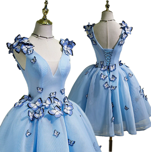 Nuevo <span class=keywords><strong>Vestido</strong></span> Sencillo <span class=keywords><strong>de</strong></span> Encaje hasta la Rodilla para Coro, Danza, Actuación, <span class=keywords><strong>Azul</strong></span> <span class=keywords><strong>Cielo</strong></span>, con Mariposas, para <span class=keywords><strong>Dama</strong></span> <span class=keywords><strong>de</strong></span> <span class=keywords><strong>Honor</strong></span>, Noche, Fiesta <span class=keywords><strong>de</strong></span> Graduación, Boda India - Product Image 1