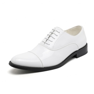 High-quality Business-grade Genuine Leather Waterproof <b>Lace</b>-up Business Suit Three-piece Connector <b>White</b> Patent Leather Casual - Product Image 4