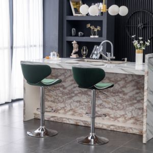 Juego de 2 taburetes de bar giratorios ajustables Db Masaccio Green Velvet, base cromada, diseño contemporáneo - Product Image 6