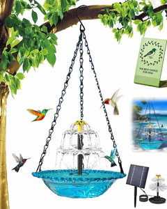 Fontaine solaire suspendue en cascade, décoration de jardin, bol en verre pour oiseaux, élément aquatique attirant les colibris pour pelouse et cour extérieures - Product Image 1