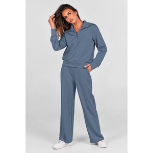 Ensemble de survêtement 2 pièces pour femme, décontracté, avec sweat-shirt à col à revers et demi-zip, pantalon large respirant, idéal pour le quotidien - Product Image 5