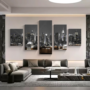 Cuadros de Ciudades Modernas Impresos en Lienzo, Arte de Pared de 5 Paneles, Pintura de Paisaje, Mural de Arte Urbano de Lujo para Decoración de Pared de Sala de Estar - Product Image 1