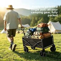 Chariot de camping pliable multifonctionnel avec table intégrée, grande capacité, roues tout-terrain, chariot utilitaire pour la plage et les activités de plein air