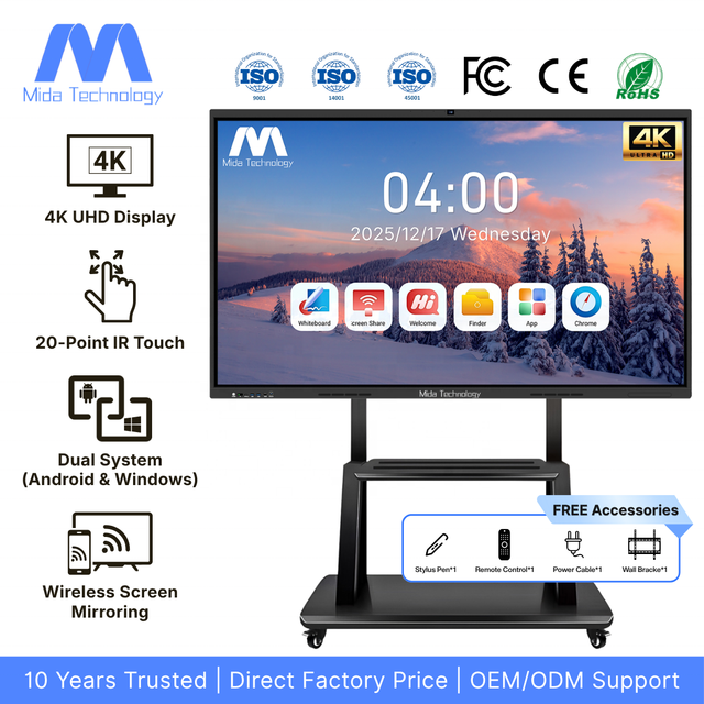 MIDA 20-point IR Touch Screen All-in-One Smart TV Boards Dual System Smooth Writing Screen Sharing Smart Interactive Whiteboard