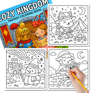 Libro da colorare "regno accogliente" a tema principessa e cavaliere, libro da colorare Fantasy con castello, drago e simpatici personaggi - Product Image 4