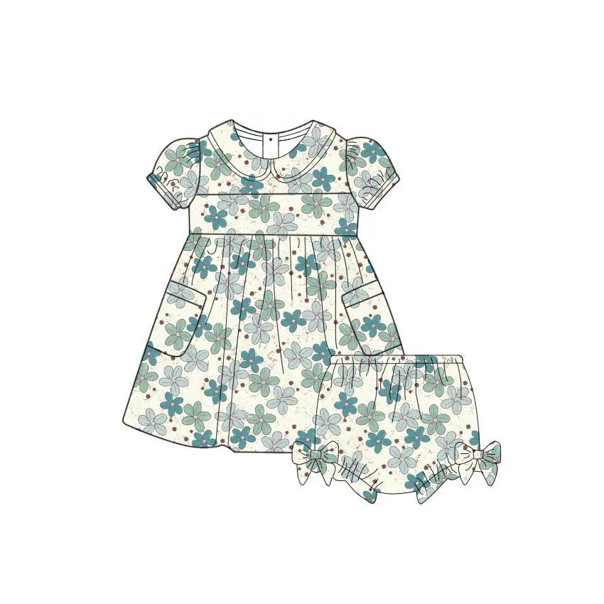 Liangzhe individuelles Kleid Baby Mädchen Sommerkleidung Blumenkleid Rüschenshorts Kinder Boutique-Outfits Kleidung Blumenkleid
