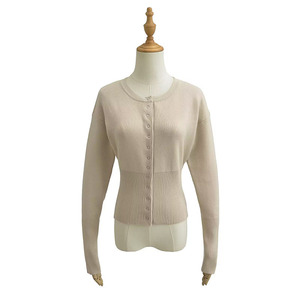 Nuovi abiti femminili alla moda t-shirt Streetwear manica lunga o collo sottile con bottone Top corto da donna a coste in maglia <span class=keywords><strong>Cardigan</strong></span> - Product Image 3