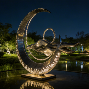 Sculpture personnalisée en acier inoxydable 316L LED en forme <span class=keywords><strong>de</strong></span> <span class=keywords><strong>croissant</strong></span> <span class=keywords><strong>de</strong></span> <span class=keywords><strong>lune</strong></span> - Art métallique lumineux Ciel et Baleine pour la décoration municipale - Product Image 4