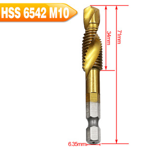 ดอกต๊าปอเนกประสงค์เหล็กความเร็วสูง M6 6.35 มม. เคลือบไทเทเนียม พร้อมหัวเจาะเกลียวและหัวลบคม - Product Image 2