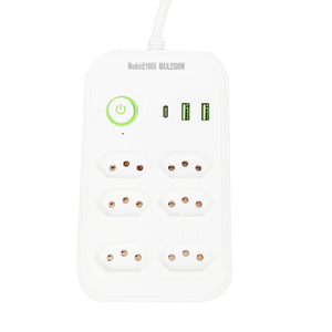 NUEVO Adaptador de Enchufe Brasileño/Suramericano NEW TIMES con 6 Tomas de Corriente, USB Tipo C, Interruptor, Expansión de Enchufe, Toma de Pared ABS, 10A - Product Image 1
