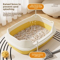 Bac à litière semi-fermé à parois hautes, grande toilette pour chat en plastique anti-éclaboussures avec pelle à litière offerte pour chats de petite et grande taille